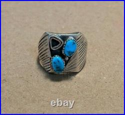 Vintage Native American Sterling Silver Turquoise Men's Ring Navajo Sz 10.5