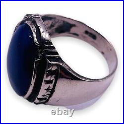 Vintage Natural Blue Lapis Lazuli 925 Solid Sterling Silver Mens Ring Size 9.5