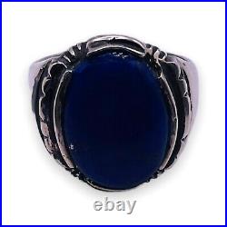 Vintage Natural Blue Lapis Lazuli 925 Solid Sterling Silver Mens Ring Size 9.5