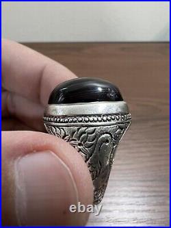 Vintage Natural Yemeni Agate Sterling Silver 925 Men Ring 24.2 grams Handmade
