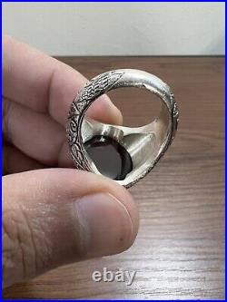 Vintage Natural Yemeni Agate Sterling Silver 925 Men Ring 24.2 grams Handmade