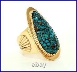 Vintage Navajo 14k Gold Mens Ring with #8 Spiderweb Turquoise Size 13 Livingston