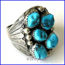 Vintage Navajo 5 Nugget Style Turquoise Sterling Silver 925 Mens Ring Sz 13