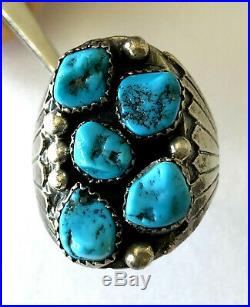 Vintage Navajo 5 Nugget Style Turquoise Sterling Silver 925 Mens Ring Sz 13