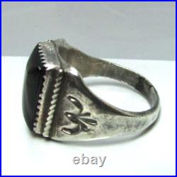 Vintage Navajo AL Augustine Largo Men's Sterling Silver Onyx Ring Sz 10.5