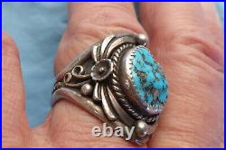 Vintage Navajo John Delvin Sterling Hand Made Turquoise Men's Ring Sz 11.75