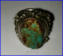 Vintage Navajo Men's or Woman's Turquoise Sterling Silver Ring, LARGE STAMP (B)