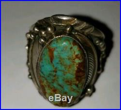 Vintage Navajo Men's or Woman's Turquoise Sterling Silver Ring, LARGE STAMP (B)