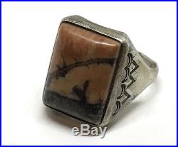 Vintage Navajo Old Pawn Sterling Stamped Petrified Wood Mens Ring (Sz. 10)
