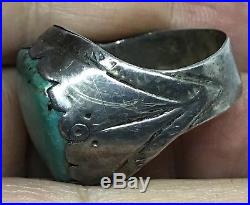 Vintage OLD PAWN Men's HUGE Navajo Handmade Turquoise Sterling Ring (SZ 13.25)
