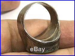 Vintage OLD PAWN Men's HUGE Navajo Handmade Turquoise Sterling Ring (SZ 13.25)