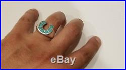 Vintage OLD PAWN NAVAJO HEAVY STERLING Men's UNISEX HORSESHOE TURQUOISE RING