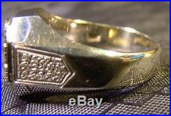 Vintage Odd Fellows FLT 10 K White Gold Enamel Shiny Size 10 Mens Ring