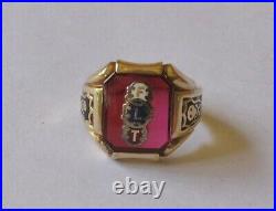 Vintage Odd Fellows (IOOF) Men's Ring-10K WithRuby Glass FLT Insignia-6.5 Grams