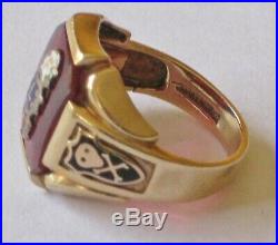Vintage Odd Fellows (IOOF) Men's Ring-10K With Ruby Glass FLT Insignia-6.5 Grams