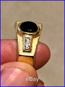 Vintage Onyx, Diamond Mens 14k Yellow Gold Ring Size 7.25
