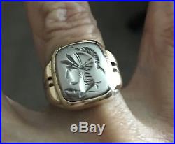 Vintage Ostby Barton Gold & Silver Warrior Intaglio Ring Mens Or Ladies