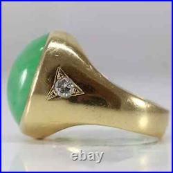 Vintage Oval Natural Green Jade Heavy Men's Ring 14k Yellow Gold Over Jade Ring