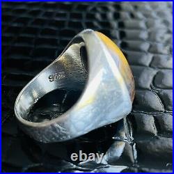 Vintage Oval Tiger's Eye Sterling Silver Signet Men's BIG Ring