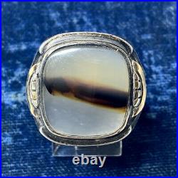 Vintage Picture Agate Ring. Sterling silver. Mid Century Jewelry. 1940s. Signet