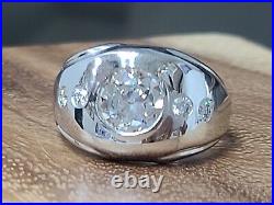 Vintage Platinum Mens Ring Natural Round Euro Cut Diamonds 1.62ct Si1-h