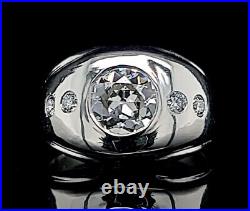 Vintage Platinum Mens Ring Natural Round Euro Cut Diamonds 1.62ct Si1-h
