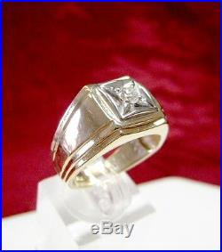 Vintage Rabco 14k Yellow Gold. 20 Ct Round Diamond Solitaire Men's Ring Size 9.5