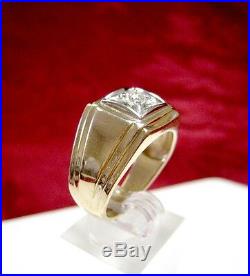 Vintage Rabco 14k Yellow Gold. 20 Ct Round Diamond Solitaire Men's Ring Size 9.5