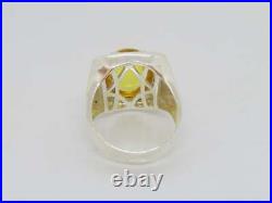 Vintage Real 935 Argentium Silver Light Yellow 32.12CT Cabochon Citrine Men Ring