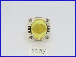 Vintage Real 935 Argentium Silver Light Yellow 32.12CT Cabochon Citrine Men Ring