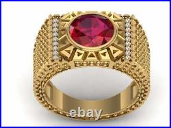 Vintage Red Ruby & Diamond 6.74Ct Engagement Men's Ring 18K Yellow Gold Over