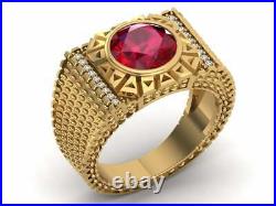 Vintage Red Ruby & Diamond 6.74Ct Engagement Men's Ring 18K Yellow Gold Over