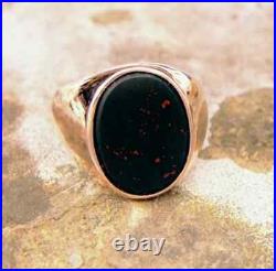 Vintage Retro Bloodstone Signet Style Ring in 10k Yellow Gold HANDMADE GENTS ITM