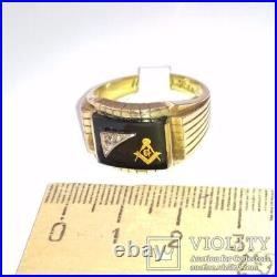 Vintage Ring Gold 10K Diamond Masonic Men's Jewelry Onyx Symbols Rare Old 20th