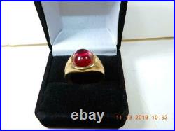 Vintage Ring Red Ruby Cabochon 14K yellow Gold Size 8.5 Arts & Crafts 5 carat