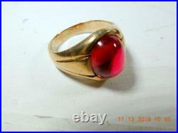 Vintage Ring Red Ruby Cabochon 14K yellow Gold Size 8.5 Arts & Crafts 5 carat