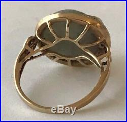 Vintage SANUK 14K Yellow Gold JADE Ring CRESCENT MAN IN THE MOON Design Sz 7.25