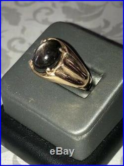 Vintage SA Mens Art Deco Style Black Star Sapphire 10k Gold Ring 6.9 Gms-Sz 12
