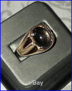 Vintage SA Mens Art Deco Style Black Star Sapphire 10k Gold Ring 6.9 Gms-Sz 12