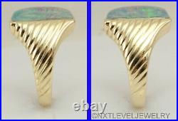 Vintage SIGNED 1940's LARGE RAINBOW Natural Opal 10k Solid Gold Men's Ring