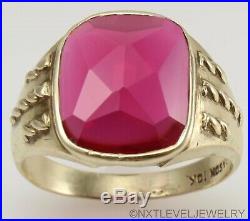 Vintage SIGNED DASON 1940's UNUSUAL Faceted Top Ruby 10k Solid Gold Men's Ring