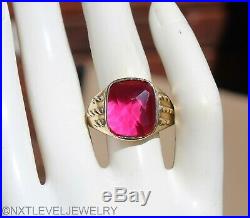 Vintage SIGNED DASON 1940's UNUSUAL Faceted Top Ruby 10k Solid Gold Men's Ring