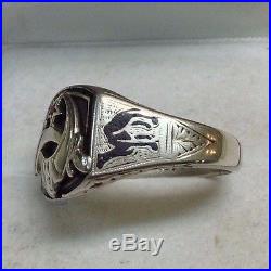 Vintage Shriners Masonic 14K Solid White Gold Men's Ring Size 9 1/4