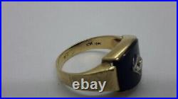 Vintage Signed 10k Gold Black Onyx Diamond Mens Signet Ring