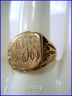 Vintage Signed Birks 10k Yellow Gold Initial Signet Men's Ring Size 8.25