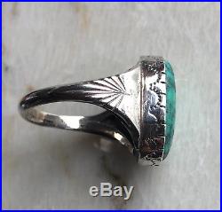 Vintage Signed FG Navajo Morenci Turquoise Men's Sterling Silver Ring Size 12
