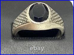 Vintage Signed Sterling Silver Onyx Men's Statement Ring Size 13