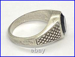 Vintage Signed Sterling Silver Onyx Men's Statement Ring Size 13