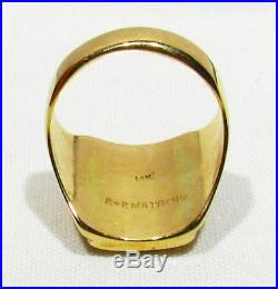 Vintage Signed Zuni Turquoise Coral Knifewing Kachina 14k Gold Mans Ring 10.5