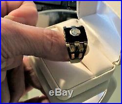 Vintage Signet Deco MANS RING Black Onyx 10k Gold Diamond Designer/Sgnd DASON